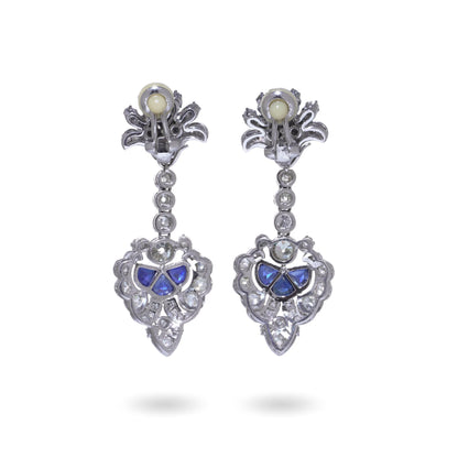 Art Deco Sapphire & Diamond Day and Night Clip-On Earrings