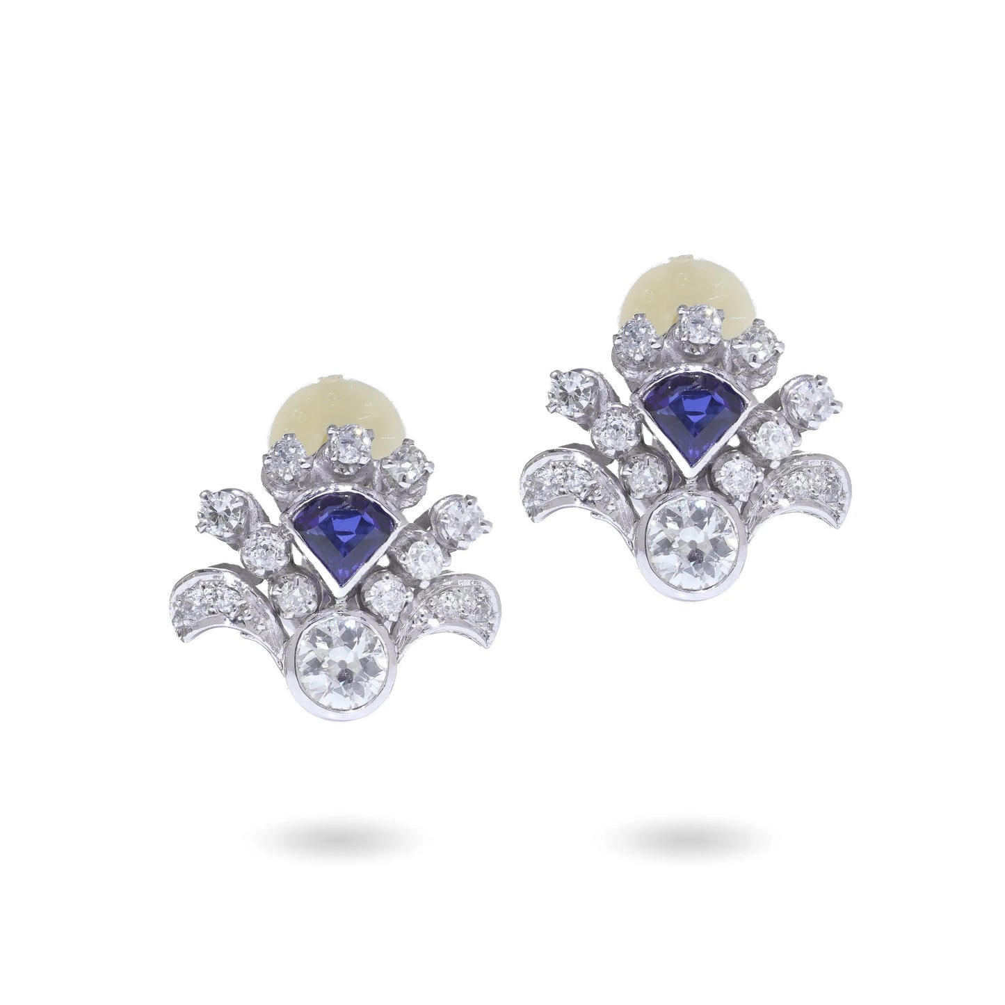 Art Deco Sapphire & Diamond Day and Night Clip-On Earrings