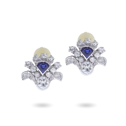 Art Deco Sapphire & Diamond Day and Night Clip-On Earrings