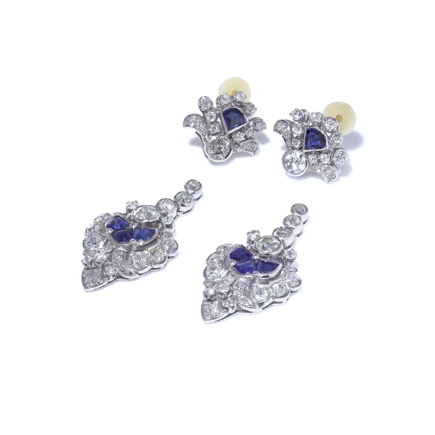 Art Deco Sapphire & Diamond Day and Night Clip-On Earrings