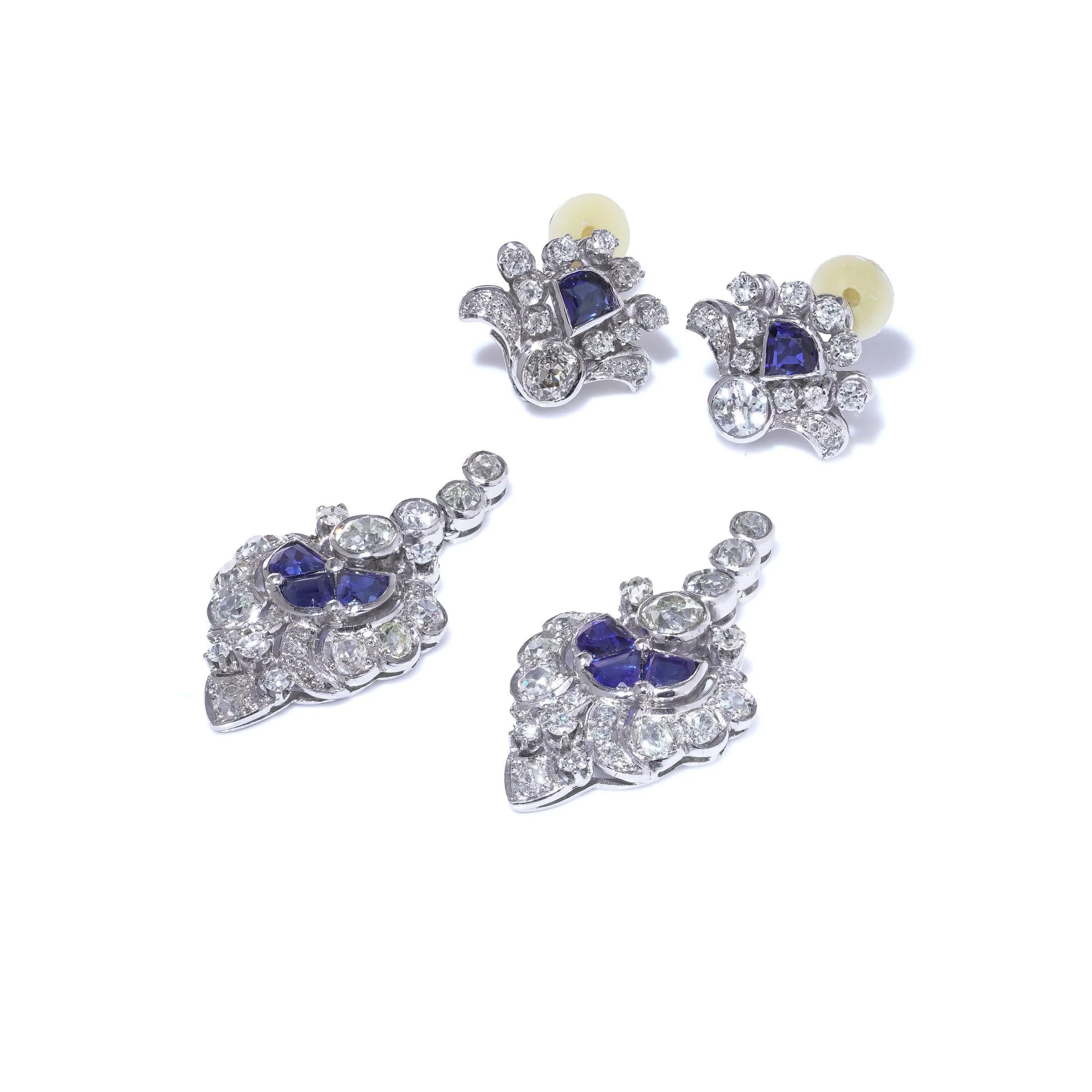 Art Deco Sapphire & Diamond Day and Night Clip-On Earrings