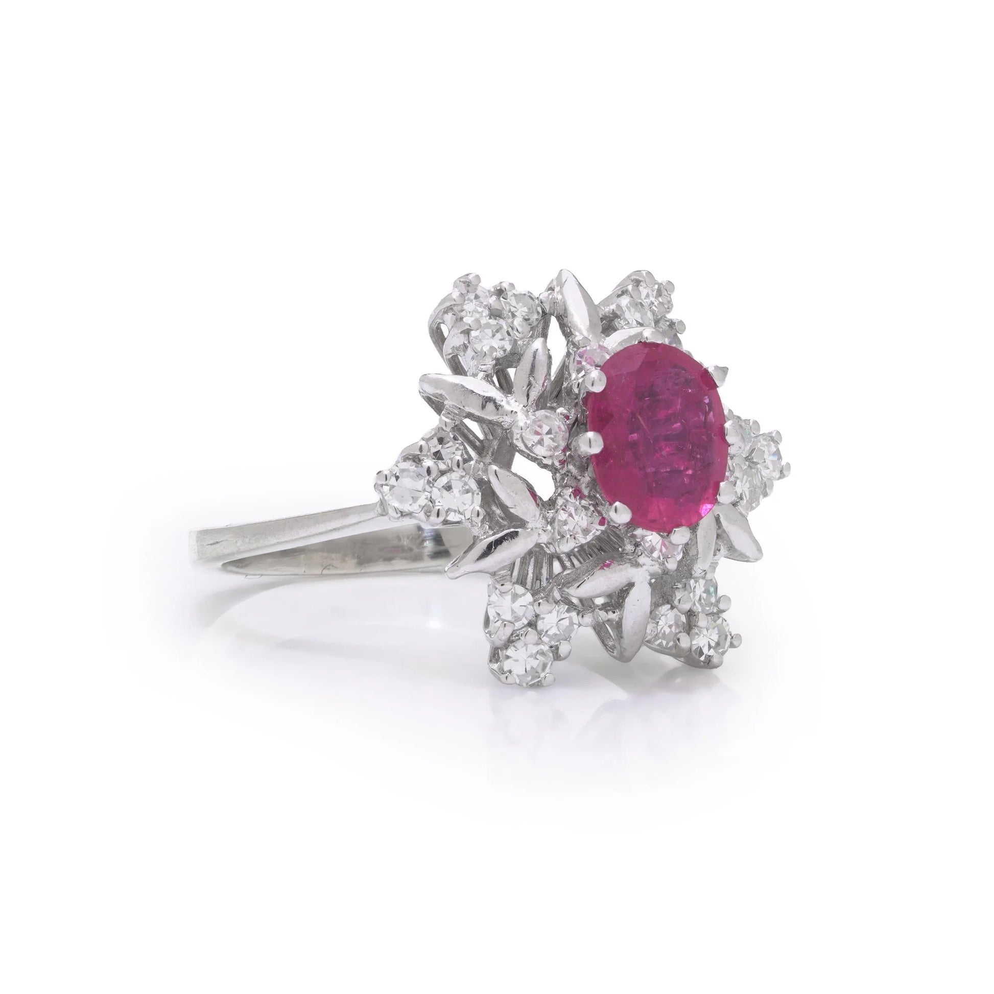 Vintage 1ct Ruby and Diamond Cluster Engagement Ring
