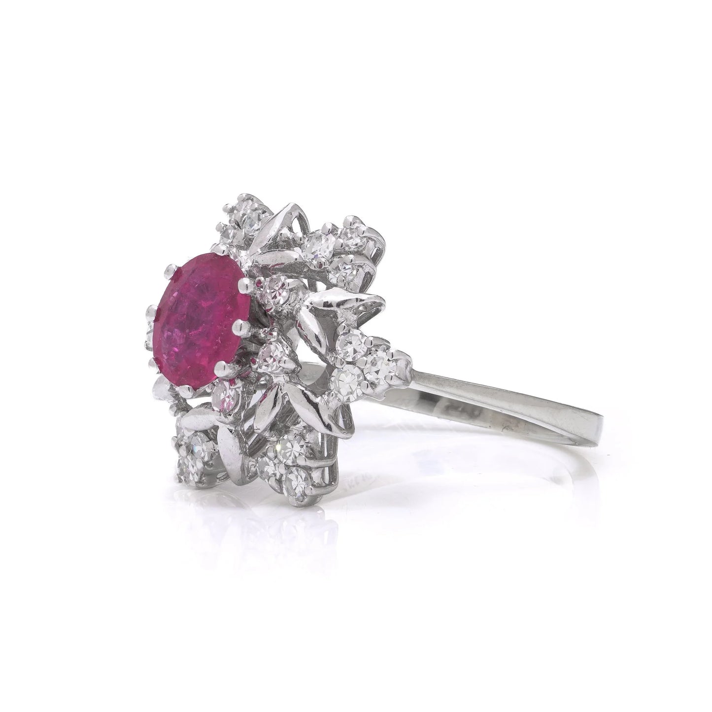 Vintage 1ct Ruby and Diamond Cluster Engagement Ring