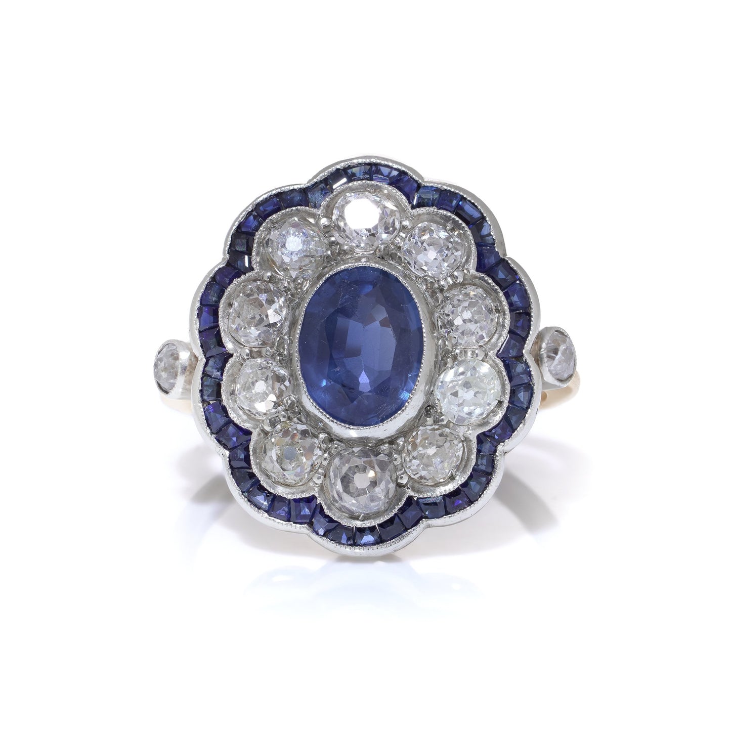 Art Deco Sapphire and Diamond Cluster Engagement Ring,Oval shape 1920s