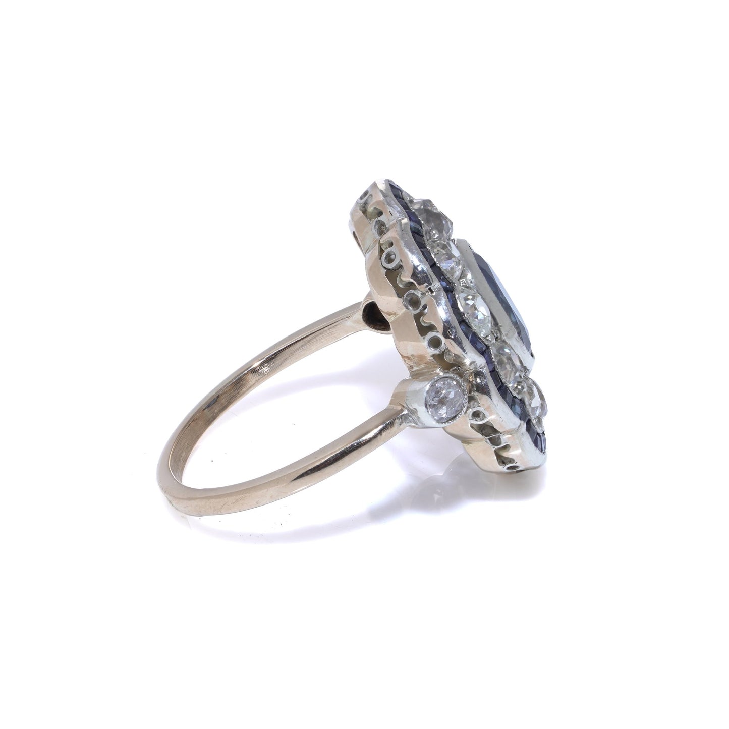 Art Deco Sapphire and Diamond Cluster Engagement Ring,Oval shape 1920s