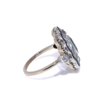 Art Deco Sapphire and Diamond Cluster Engagement Ring,Oval shape 1920s