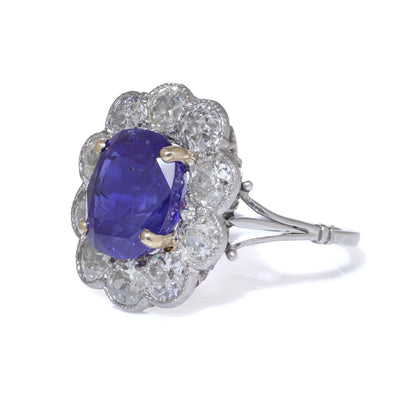 Art Deco 18kt White Gold Blue Sapphire and Diamond Ring, Circa 1920s