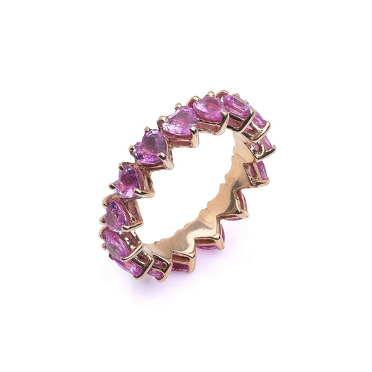 18kt Yellow Gold Pink Sapphire Heart Eternity Ring