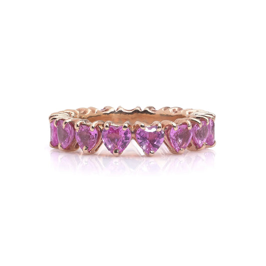 18kt Yellow Gold Pink Sapphire Heart Eternity Ring