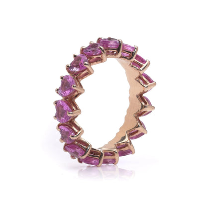 2.25ct Heart Cut Pink Sapphire Full Eternity Band Ring in 18ct Yellow Gold