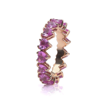 2.25ct Heart Cut Pink Sapphire Full Eternity Band Ring in 18ct Yellow Gold