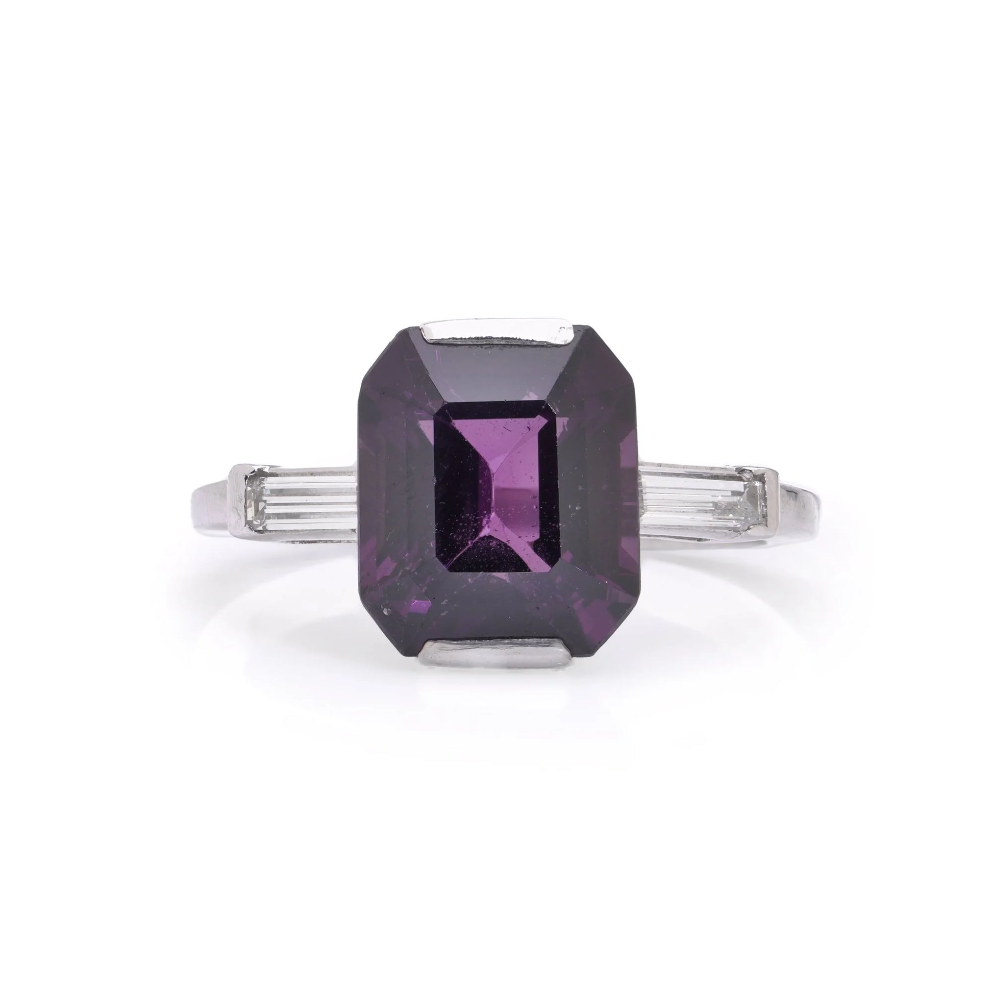 6ct Purple Spinel and Baguette Diamond Engagement Ring in Platinum