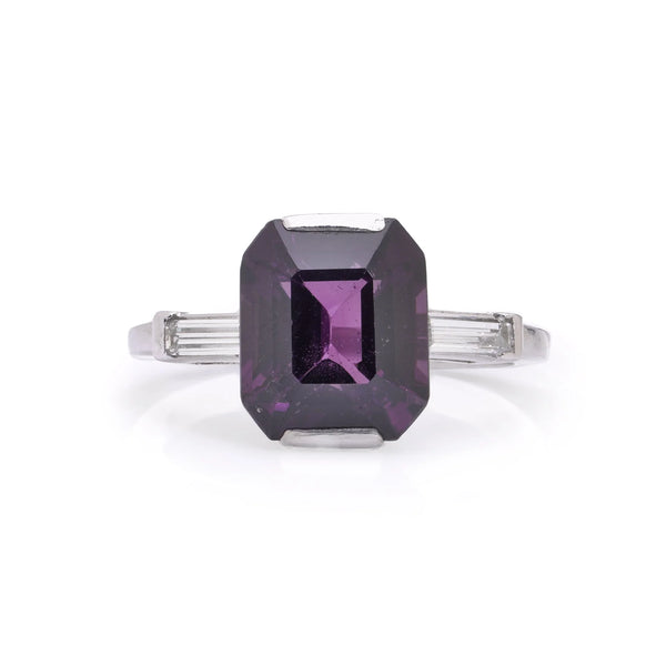 6ct Purple Spinel and Baguette Diamond Engagement Ring in Platinum