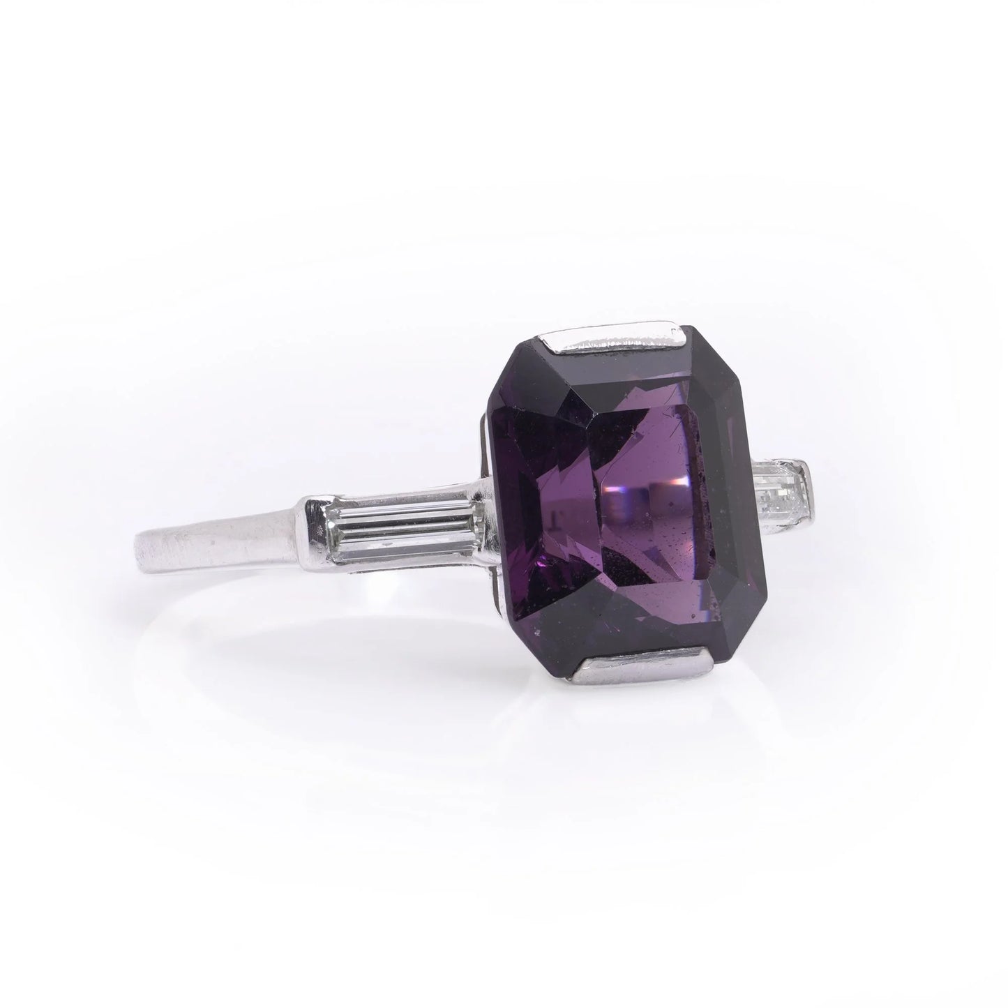6ct Purple Spinel and Baguette Diamond Engagement Ring in Platinum