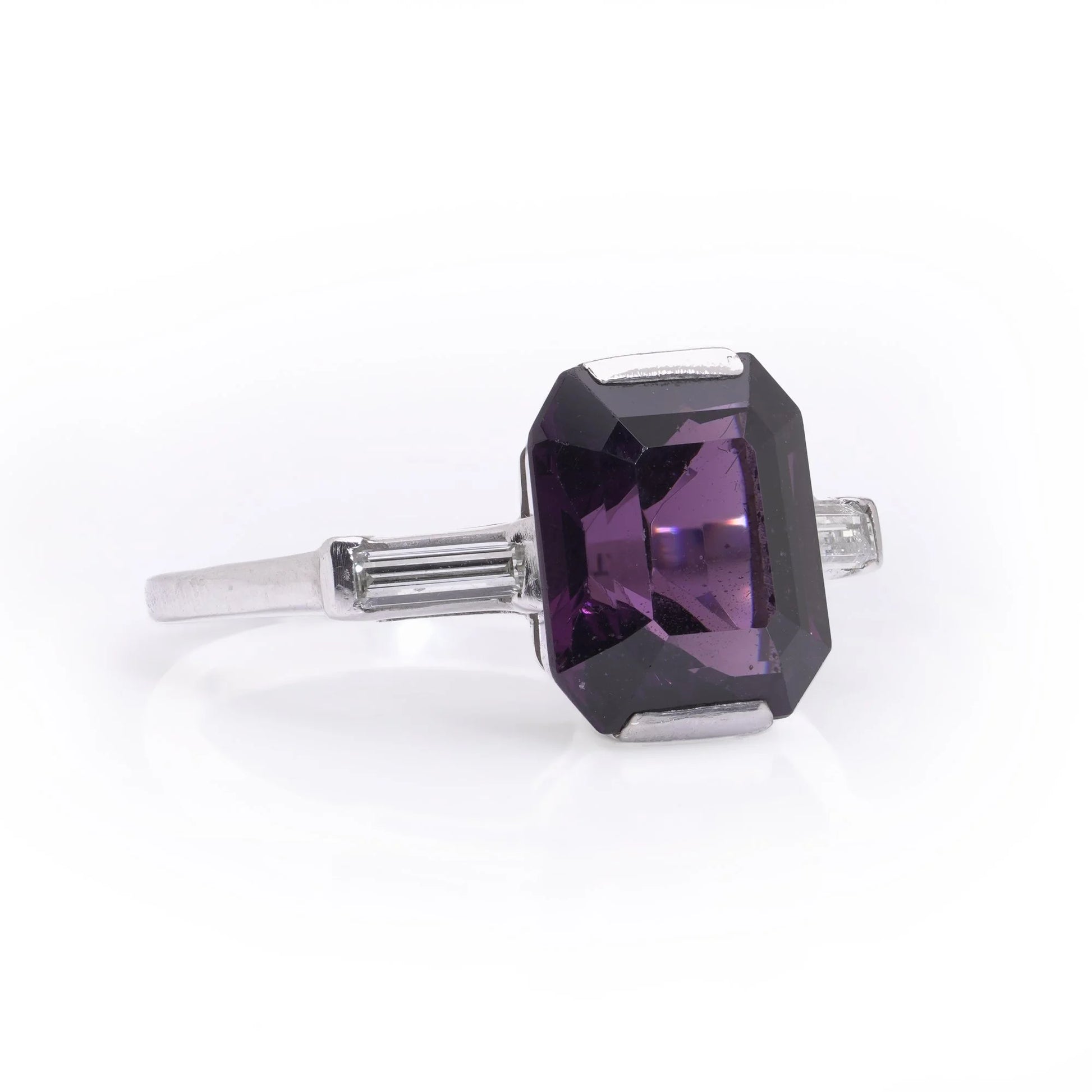 6ct Purple Spinel and Baguette Diamond Engagement Ring in Platinum
