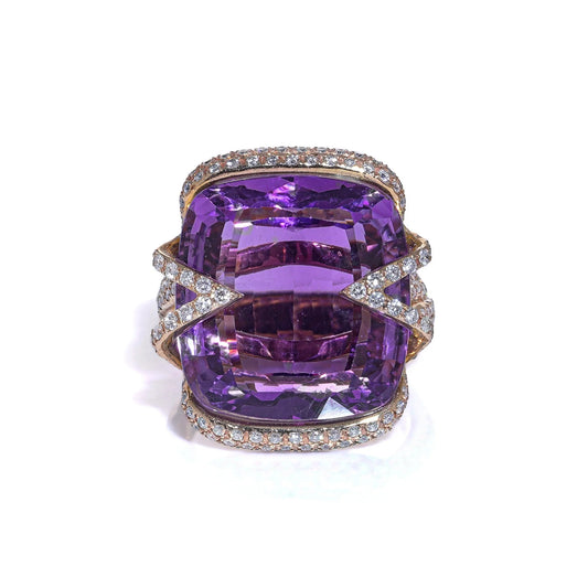 Vintage Amethyst and Diamond Ring, Signed Gasal