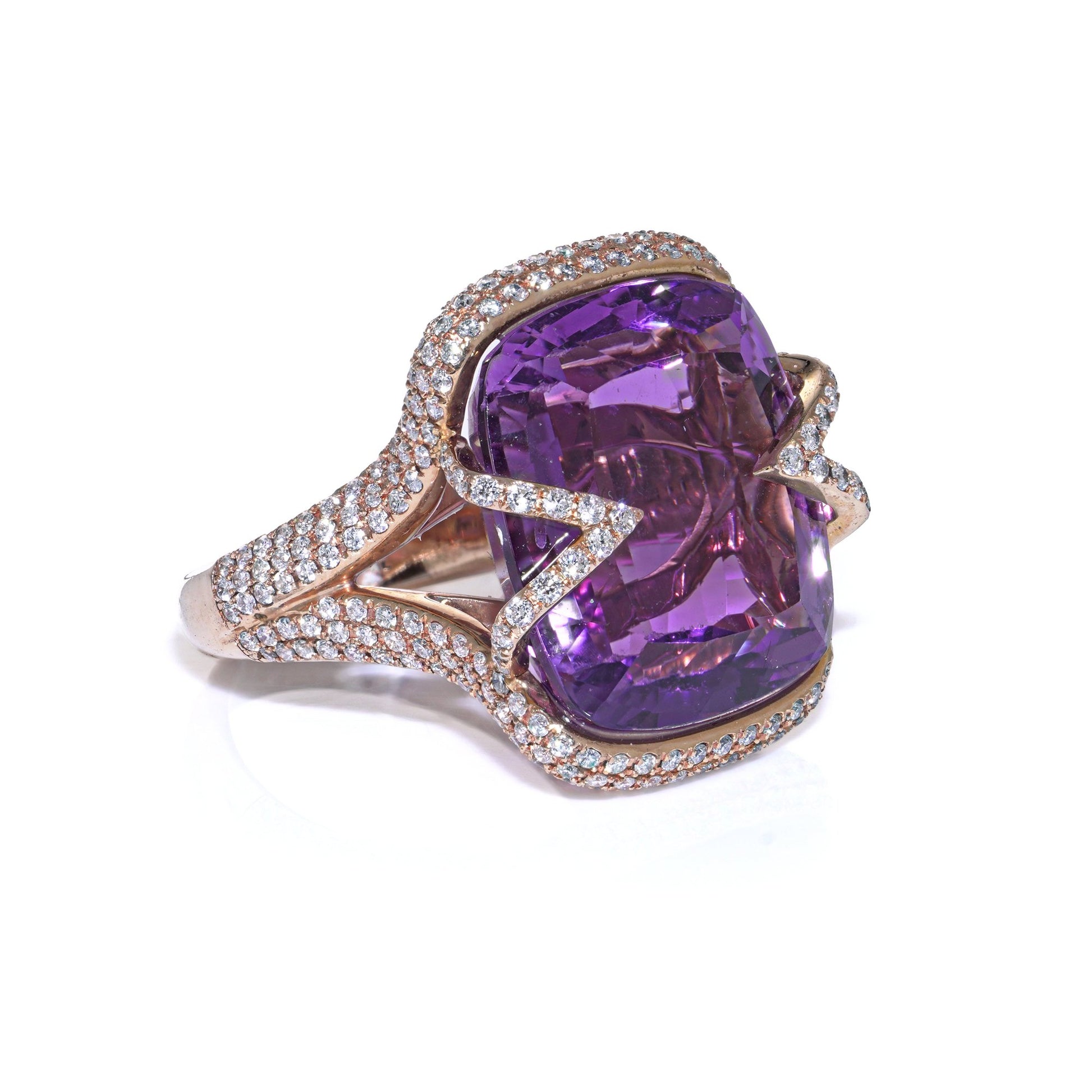 Vintage Amethyst and Diamond Ring, Signed Gasal