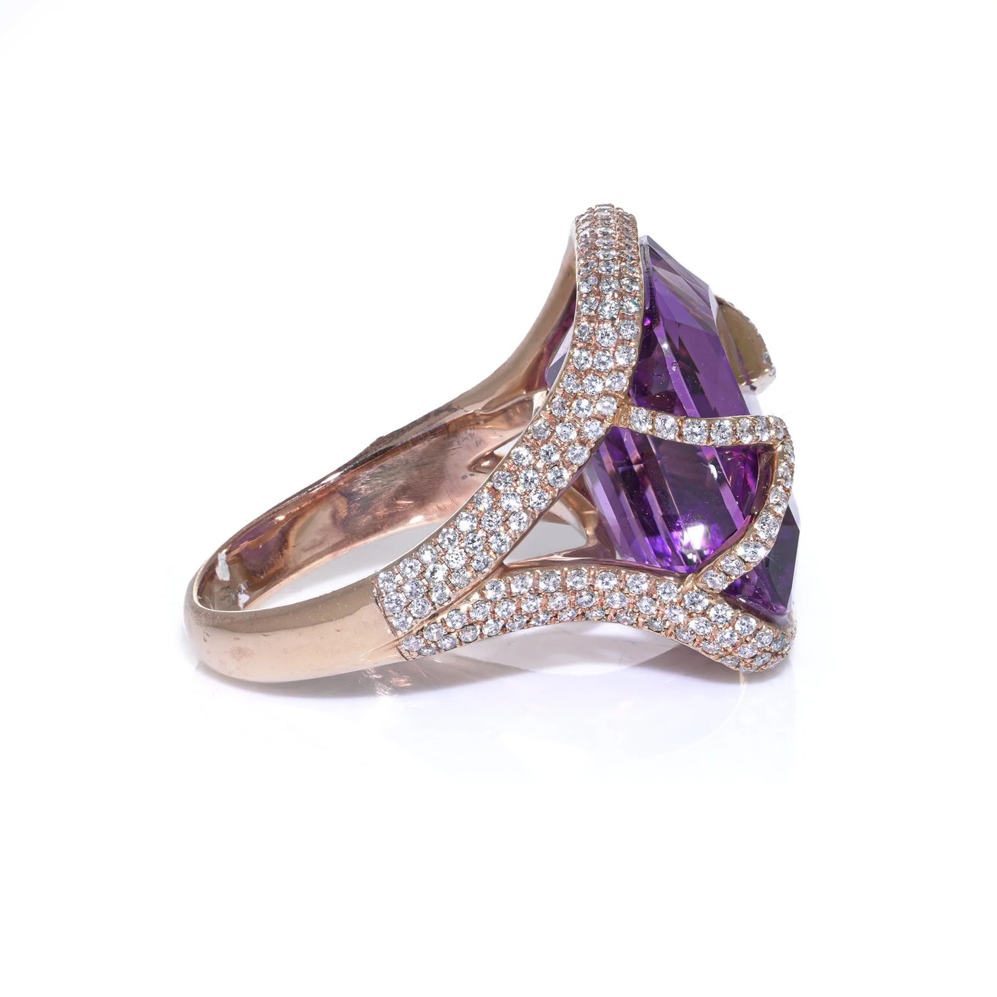 Vintage Amethyst and Diamond Ring, Signed Gasal