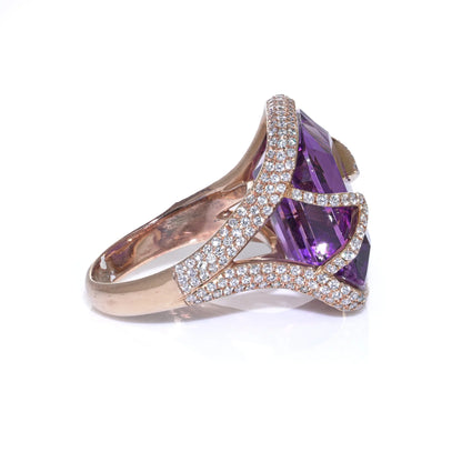 Vintage Amethyst and Diamond Ring, Signed Gasal