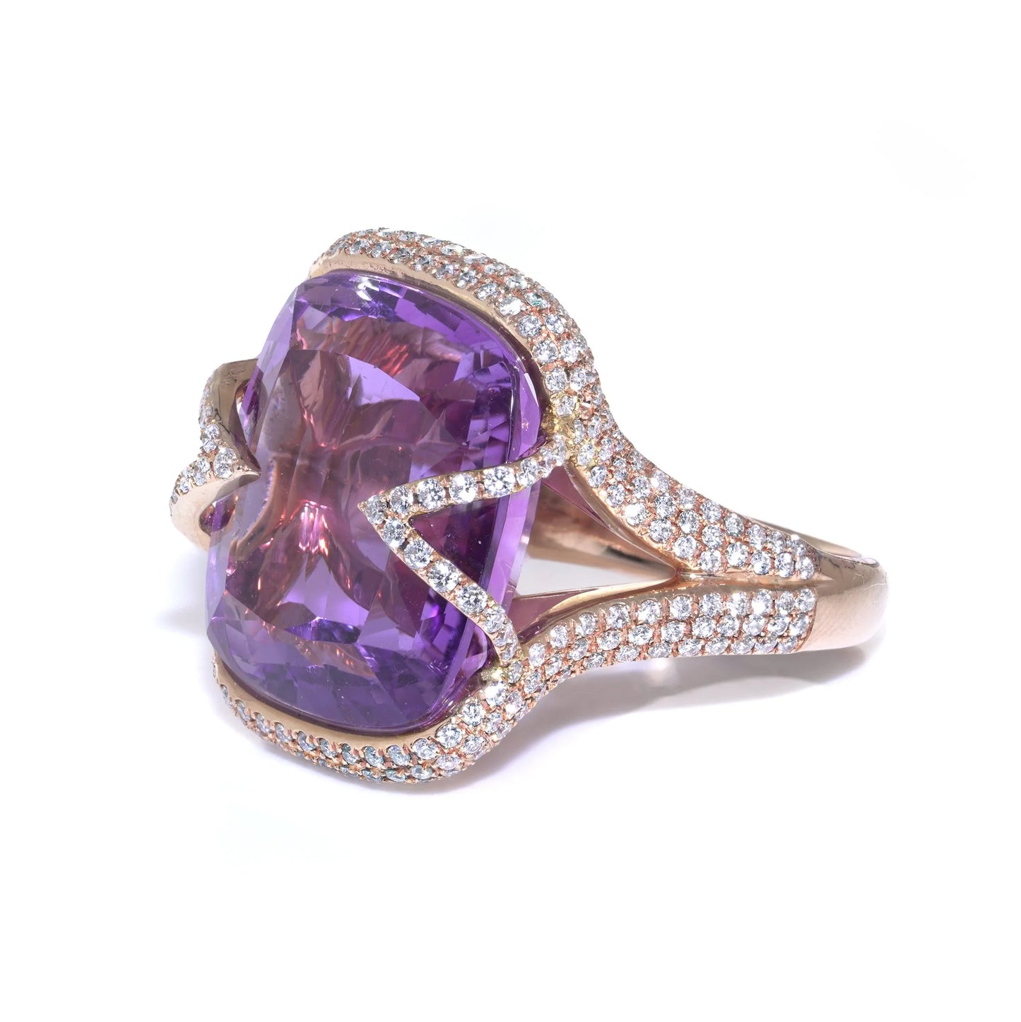 Vintage Amethyst and Diamond Ring, Signed Gasal
