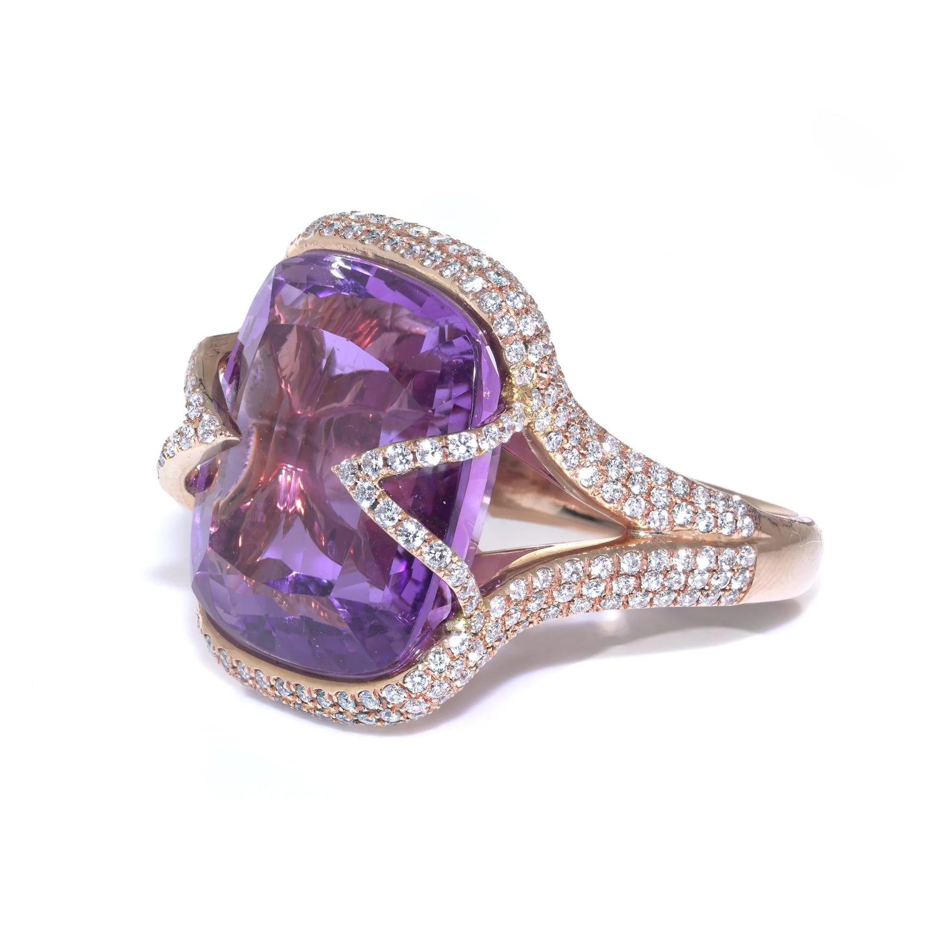 Vintage Amethyst and Diamond Ring, Signed Gasal