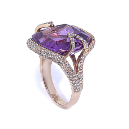Vintage Amethyst and Diamond Ring, Signed Gasal