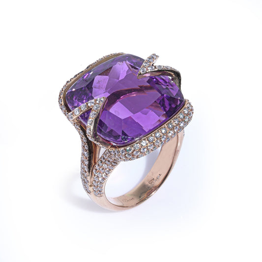 Vintage Amethyst and Diamond Ring, Signed Gasal