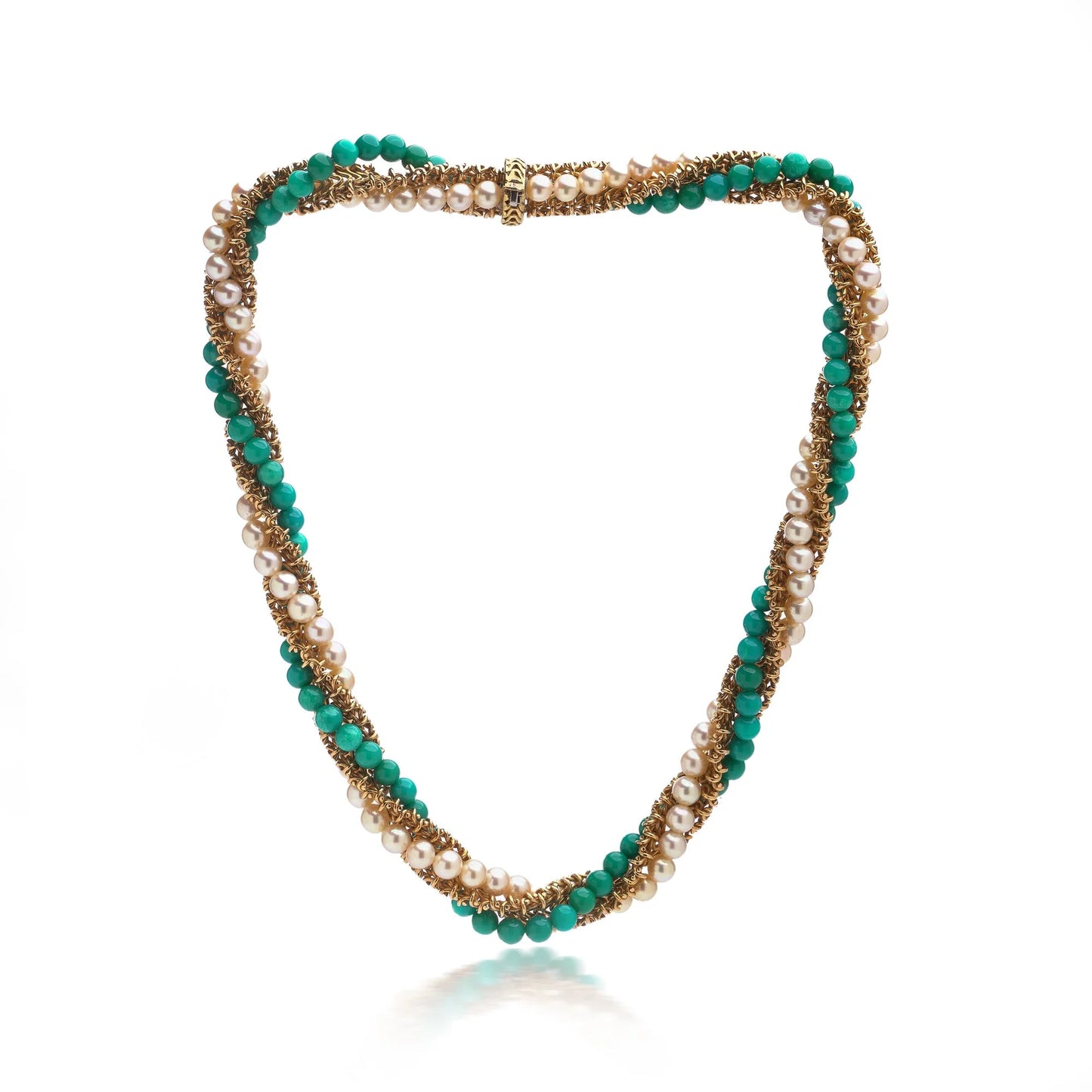 Vintage Van Cleef and Arpels Turquoise Pearl Gold Twist Necklace