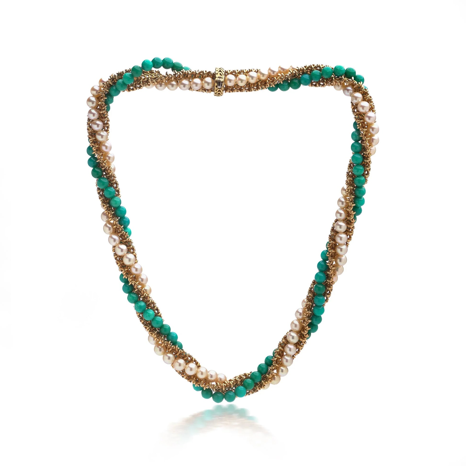 Vintage Van Cleef and Arpels Turquoise Pearl Gold Twist Necklace