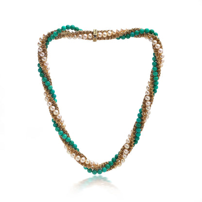 Vintage Van Cleef and Arpels Turquoise Pearl Gold Twist Necklace