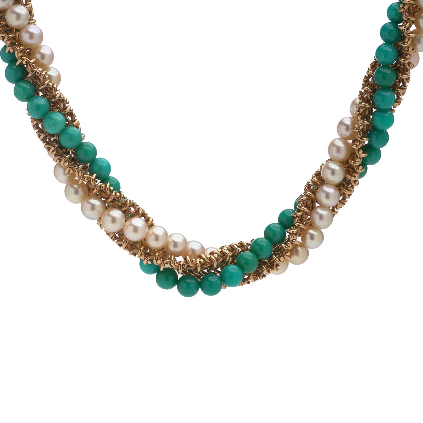 Vintage Van Cleef and Arpels Turquoise Pearl Gold Twist Necklace