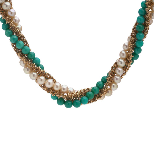 Vintage Van Cleef and Arpels Turquoise Pearl Gold Twist Necklace