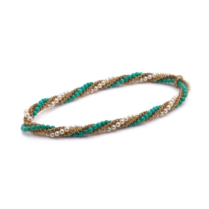 Vintage Van Cleef and Arpels Turquoise Pearl Gold Twist Necklace