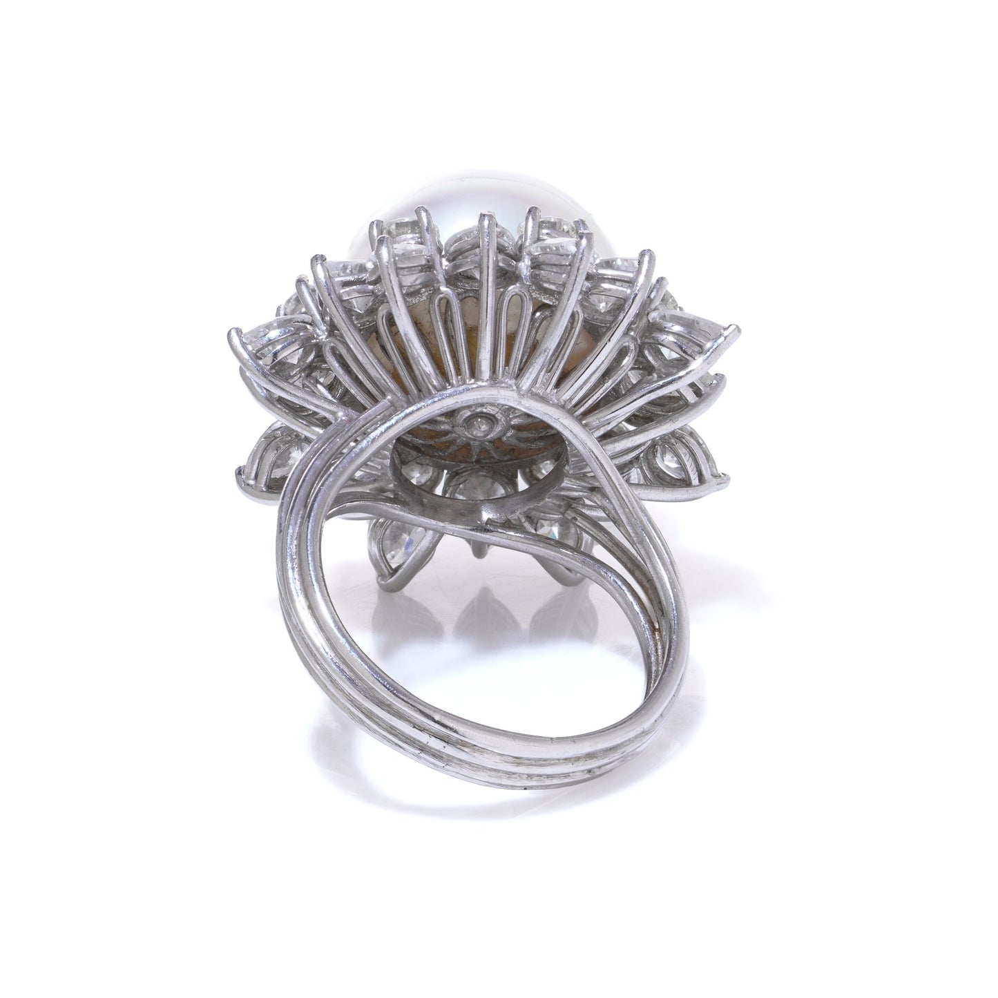 Vintage Platinum Natural Pearl Cluster Ring with Diamonds