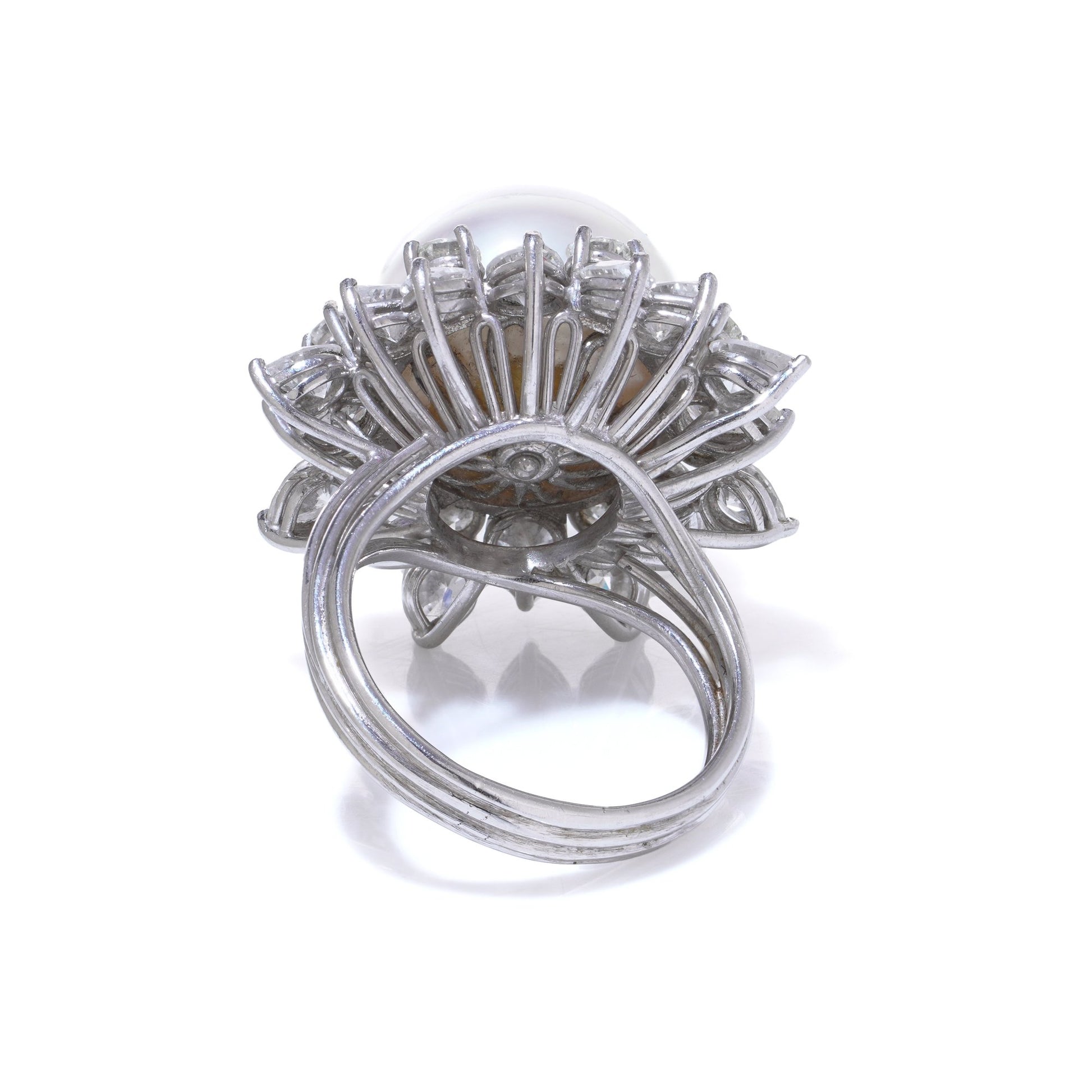 Vintage Platinum Natural Pearl Cluster Ring with Diamonds