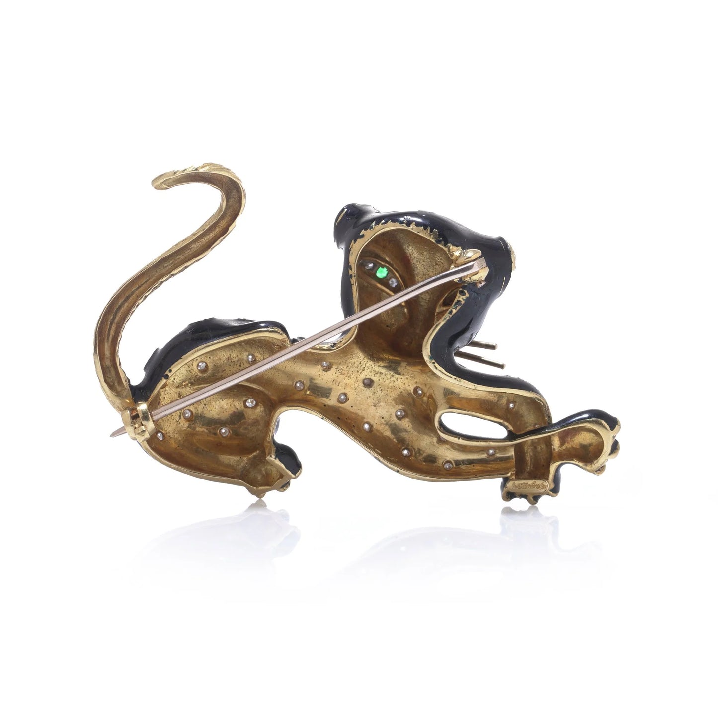 Kutchinsky 18ct Gold Diamond and Enamel Cat Brooch