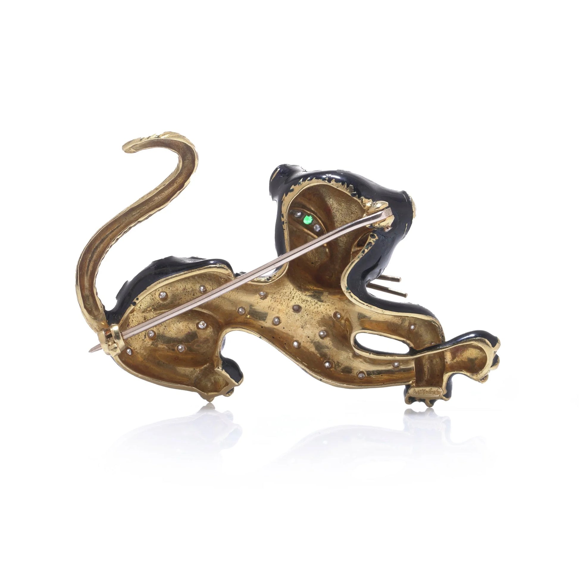 Kutchinsky 18ct Gold Diamond and Enamel Cat Brooch