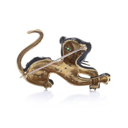 Kutchinsky 18ct Gold Diamond and Enamel Cat Brooch