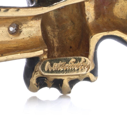 Kutchinsky 18ct Gold Diamond and Enamel Cat Brooch