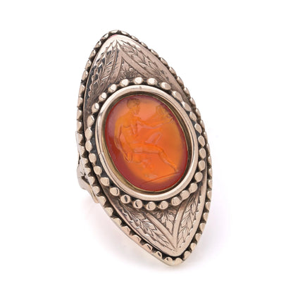 Victorian Antique Roman Carnelian Cameo Ring in 15ct Gold