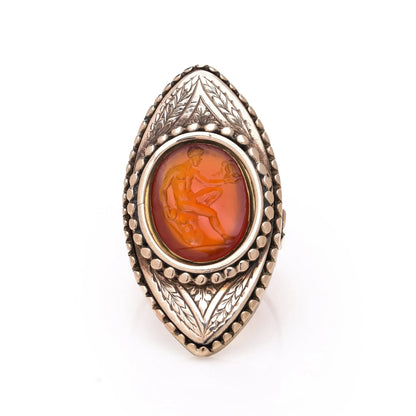 Victorian Antique Roman Carnelian Cameo Ring in 15ct Gold