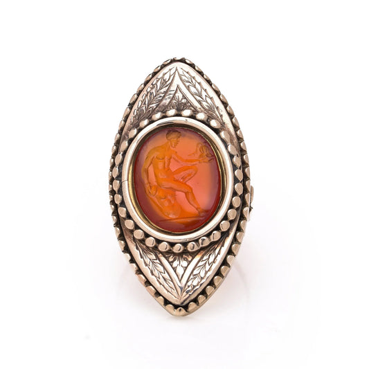 Victorian Antique Roman Carnelian Cameo Ring in 15ct Gold