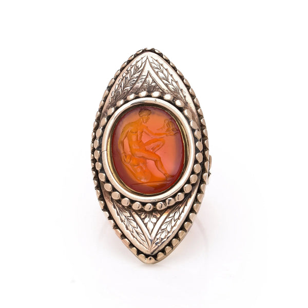 Victorian Antique Roman Carnelian Cameo Ring in 15ct Gold