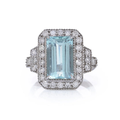 Vintage 5.5ct Aquamarine and Diamond Cluster Ring