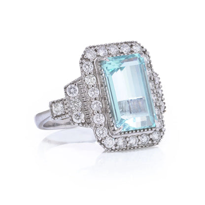 Vintage 5.5ct Aquamarine and Diamond Cluster Ring