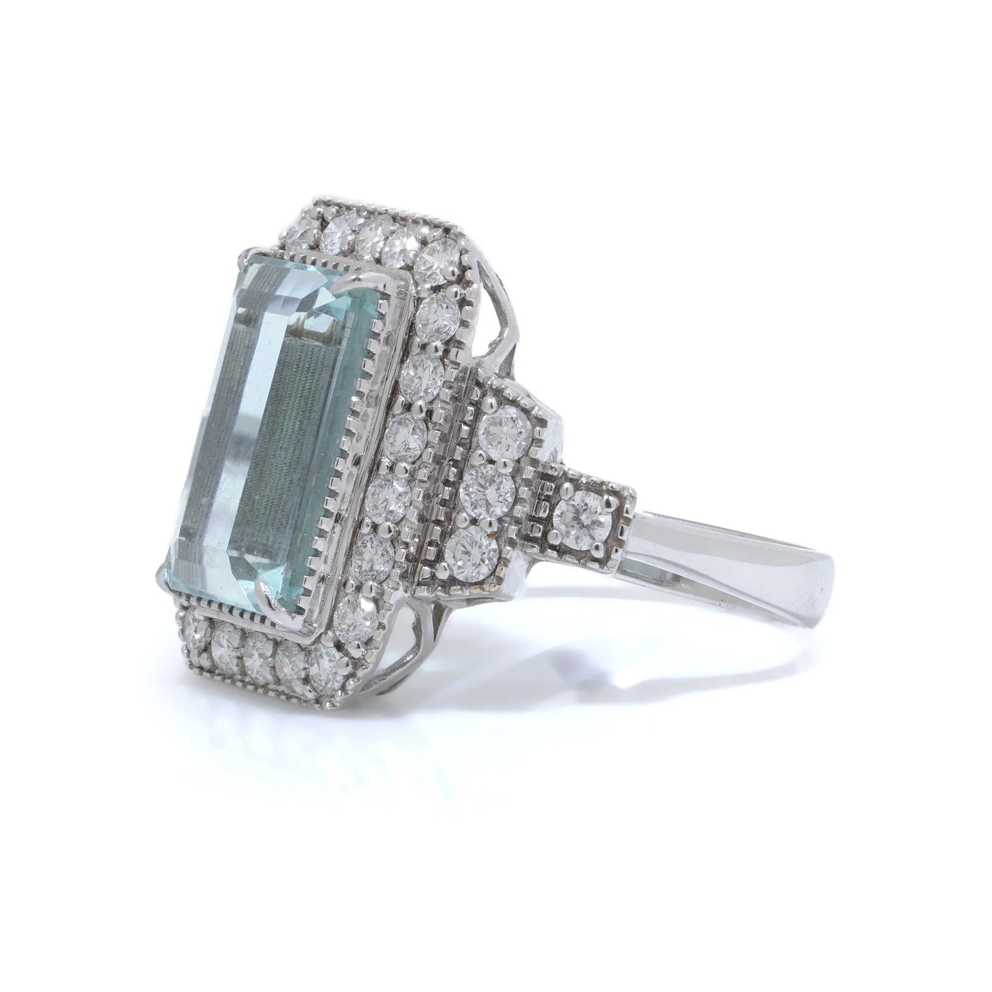 Vintage 5.5ct Aquamarine and Diamond Cluster Ring