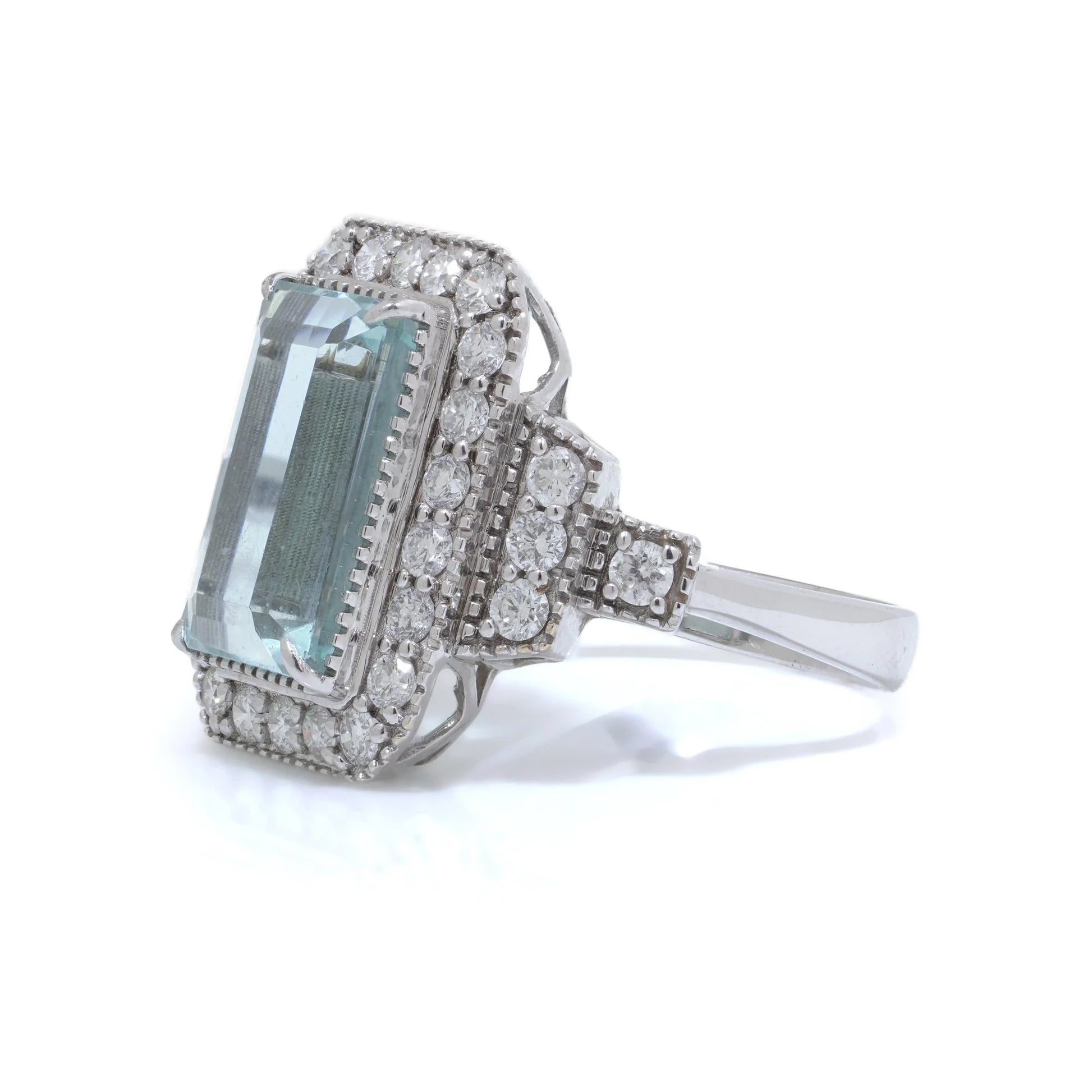 Vintage 5.5ct Aquamarine and Diamond Cluster Ring