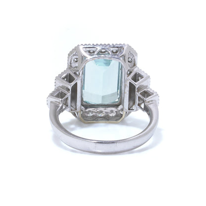 Vintage 5.5ct Aquamarine and Diamond Cluster Ring