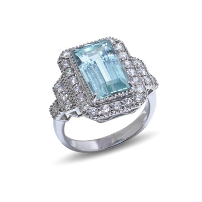 Vintage 5.5ct Aquamarine and Diamond Cluster Ring