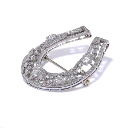 Belle Epoque 2.50ct Old Cut Diamond Horseshoe Brooch in Platinum